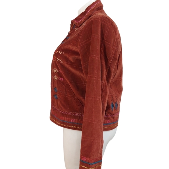 Coldwater Creek Tribal Embroidered Jacket Hippie Boho Sz Petite L - Picture 2 of 9